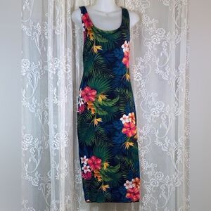 Popular Basics Floral Tropical Print  Sleeveless Stretch Women’s Dress Size M